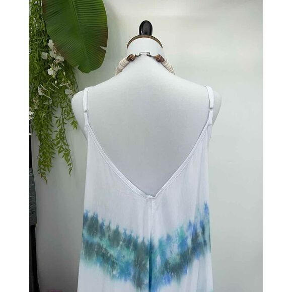 Kau wela Summer Mini Romper Beach Boho Romper Gypsy Overall Wide Leg  Blue/Green - Picture 6 of 16